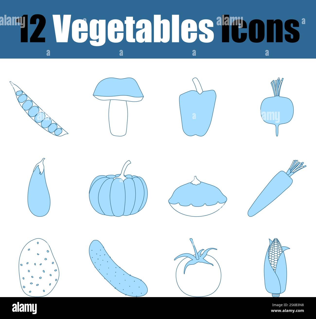 Vegetables Icon Set. Thin Line With Blue Fill Design. Vector ...