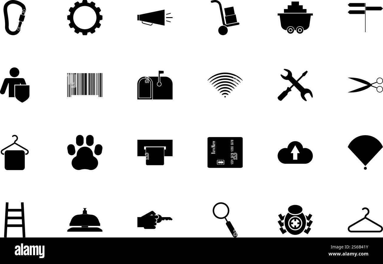 Web service black color set solid style vector illustration. Web service black color set solid style image Stock Vector