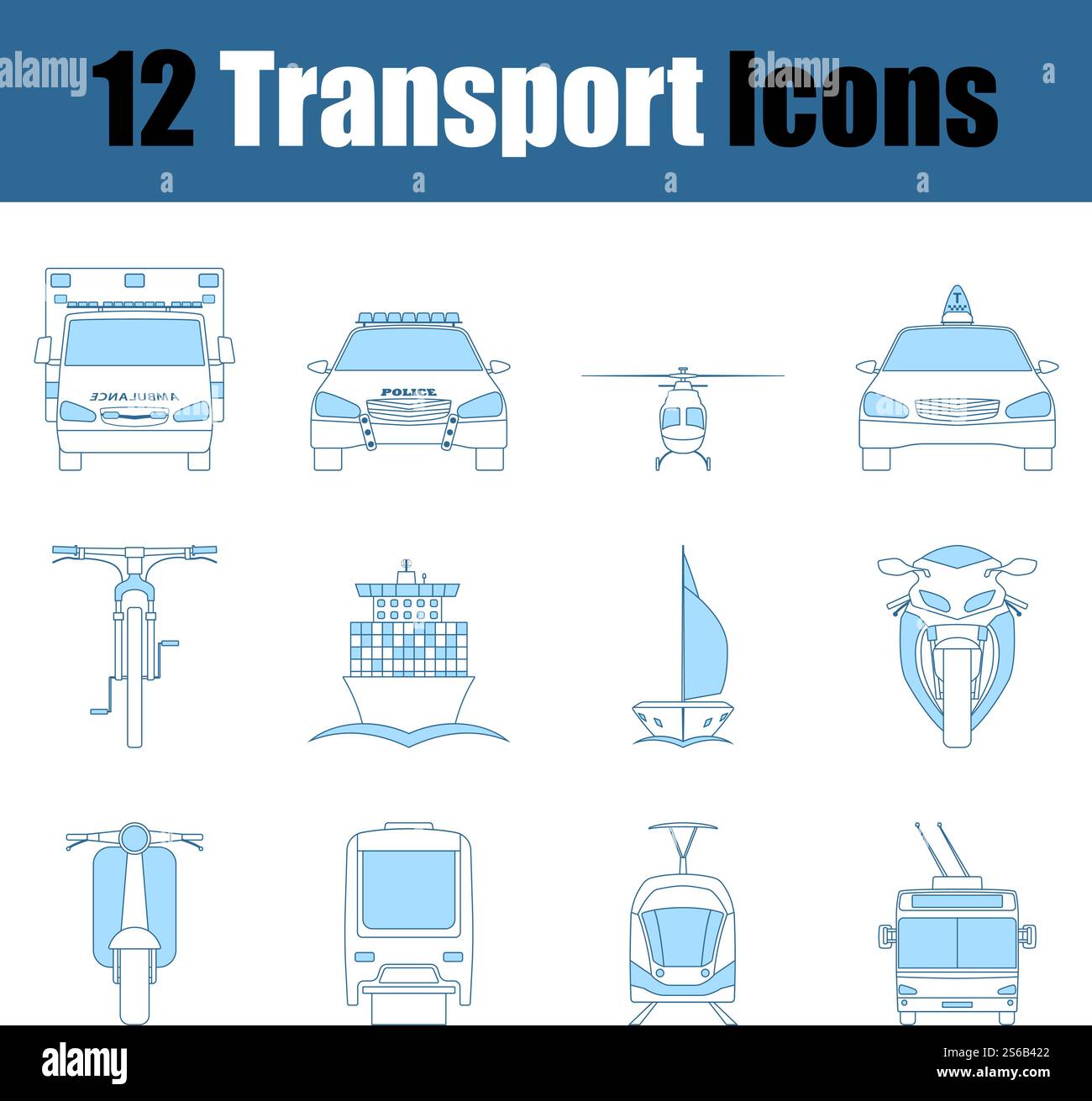 Transport Icon Set. Thin Line With Blue Fill Design. Vector Illustration. Stock Vector