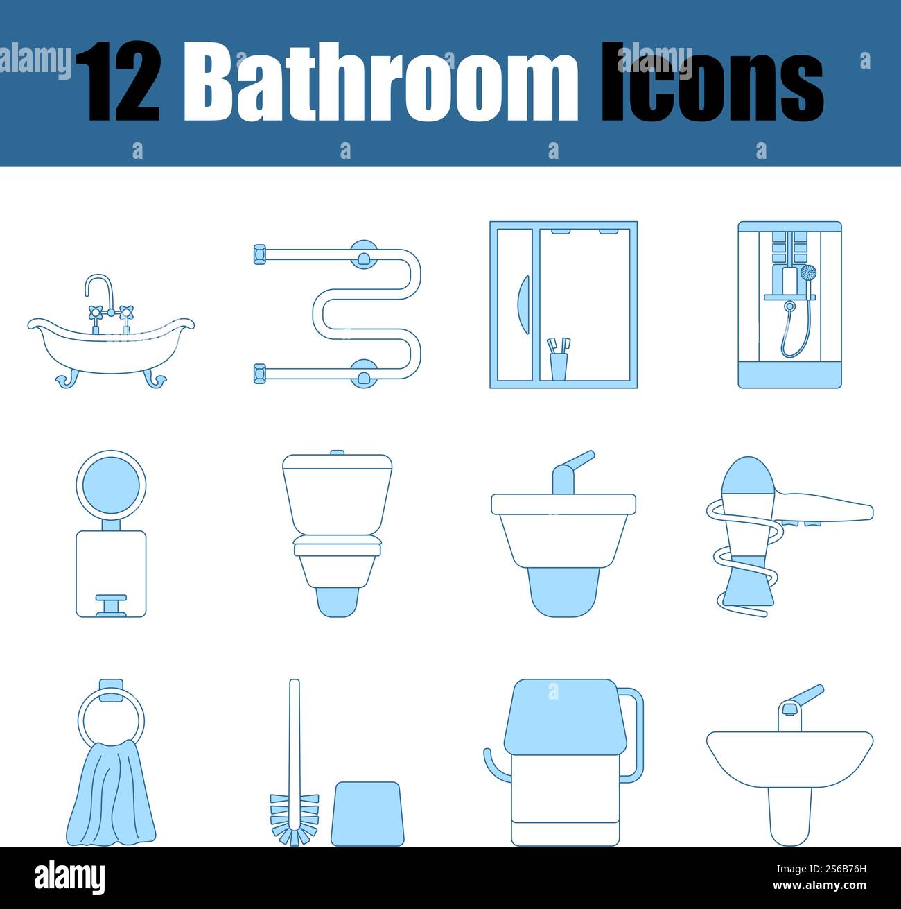 Bathroom Icon Set. Thin Line With Blue Fill Design. Vector Illustration ...