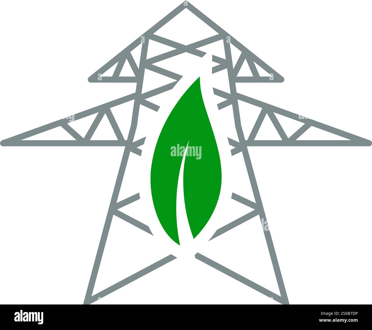 Electric Tower With Leaf Icon. Flat Color Design. Vector Illustration. Stock Vector