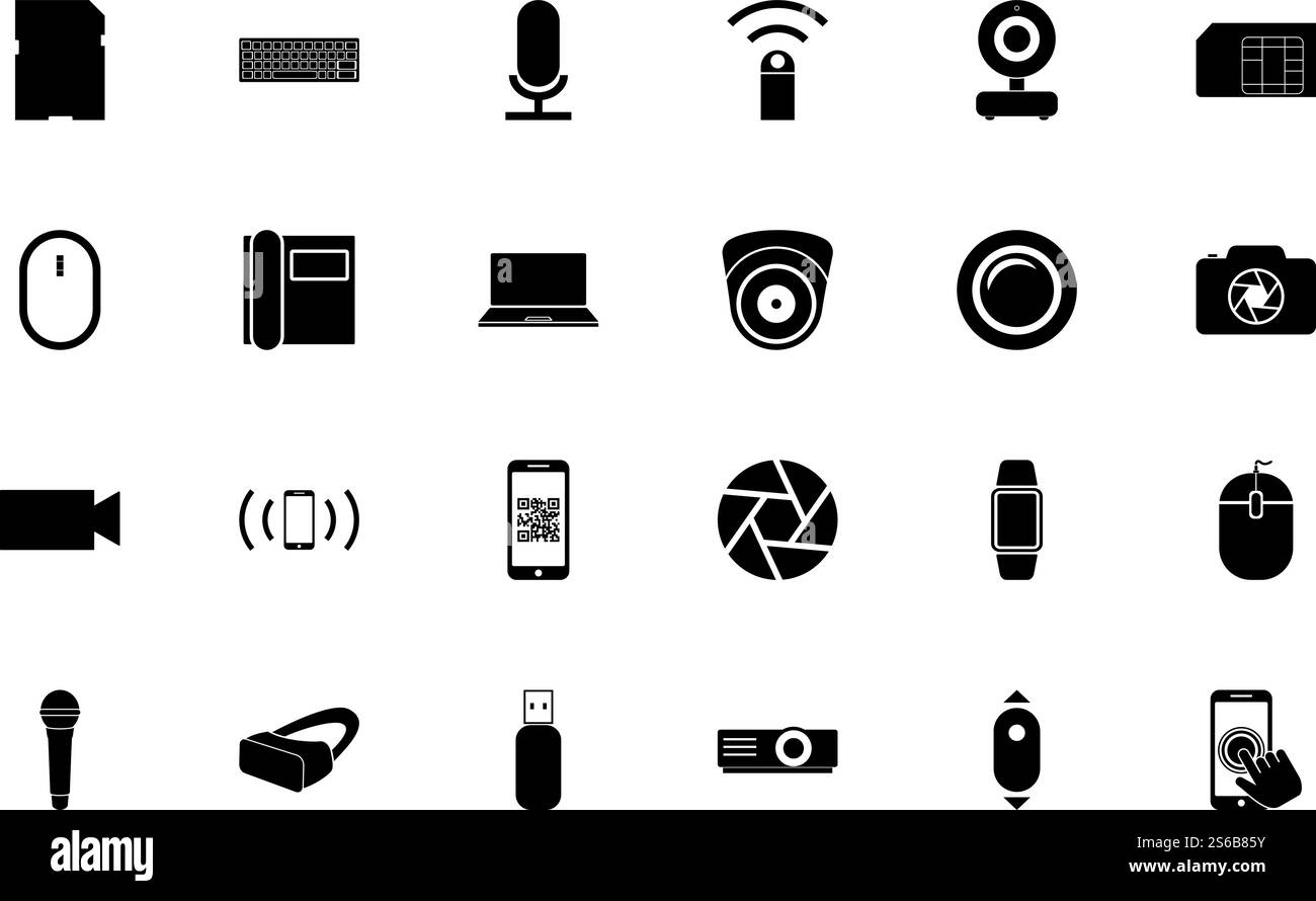 Use gadgets black color set solid style vector illustration. Use gadgets black color set solid style image Stock Vector