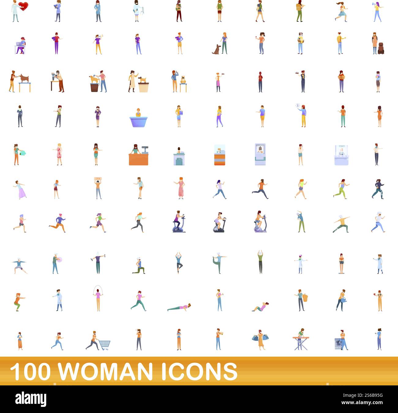 100 woman icons set. Cartoon illustration of 100 woman icons vector set ...