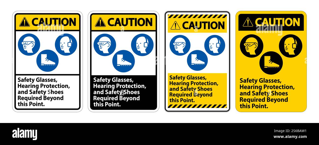 Caution Sign Safety Glasses, Hearing Protection, And Safety Shoes ...