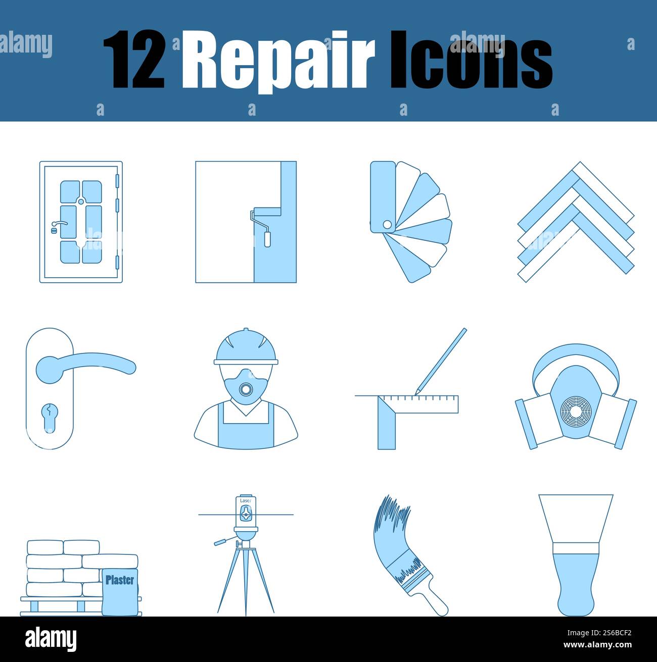 Repair Icon Set. Thin Line With Blue Fill Design. Vector Illustration ...