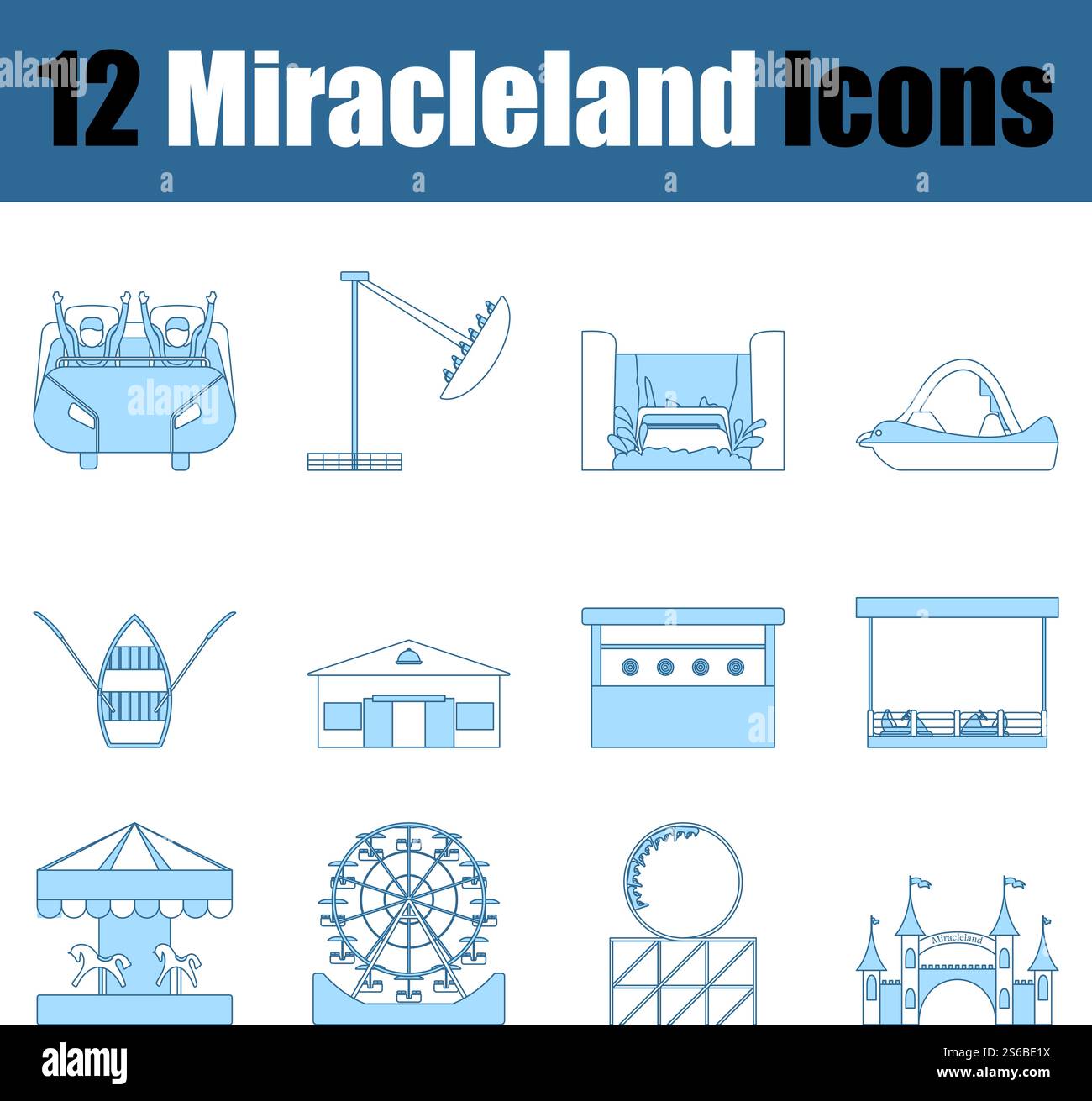 Miracleland Icon Set. Thin Line With Blue Fill Design. Vector Illustration. Stock Vector