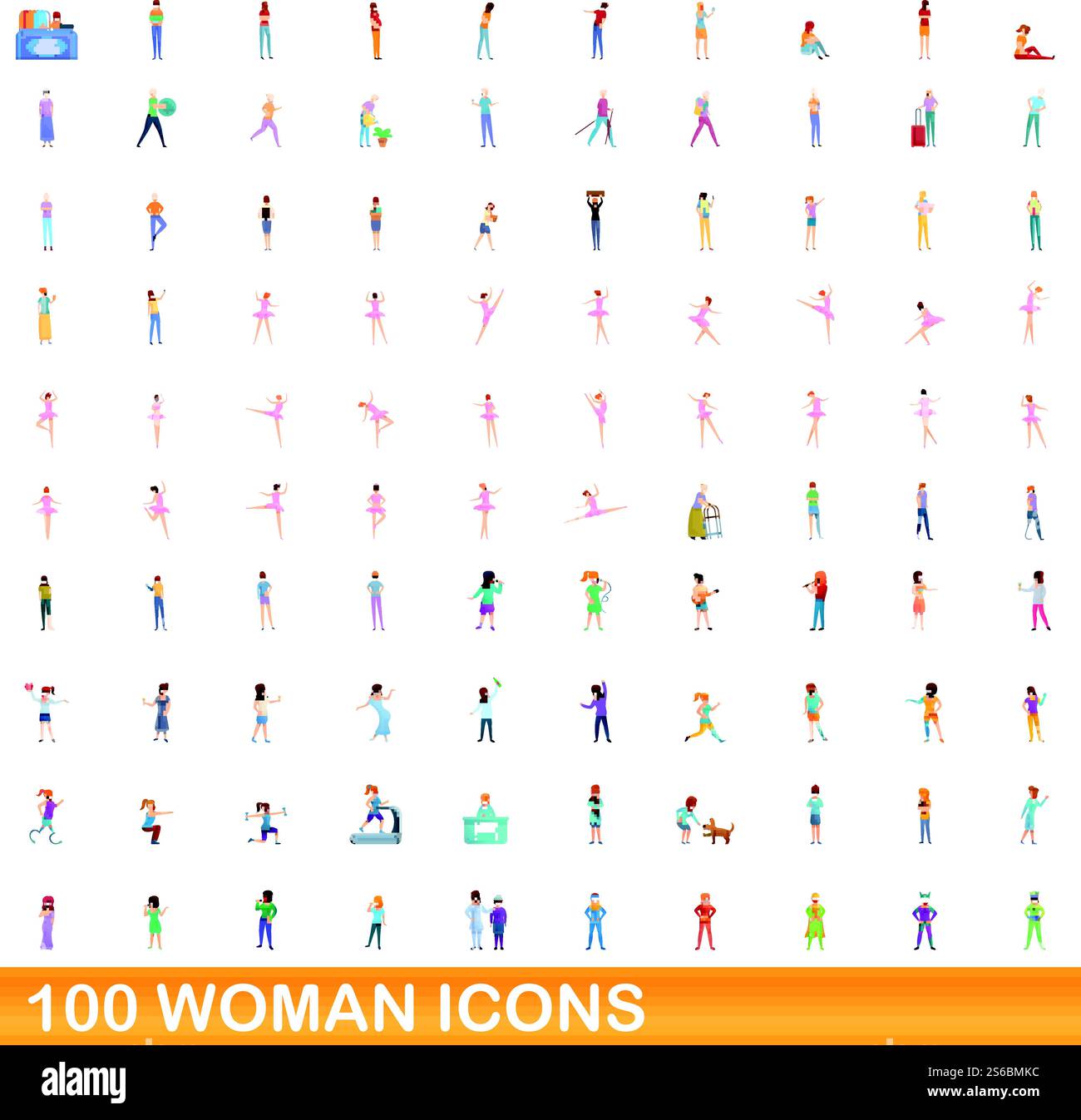 100 woman icons set. Cartoon illustration of 100 woman icons vector set ...