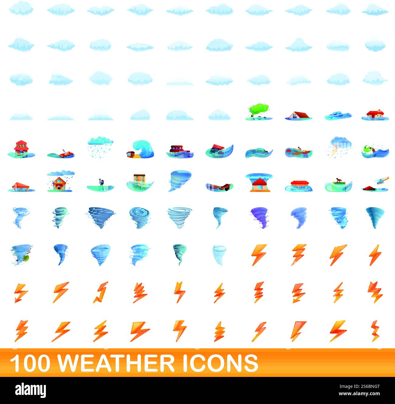 100 weather icons set. Cartoon illustration of 100 weather icons vector ...