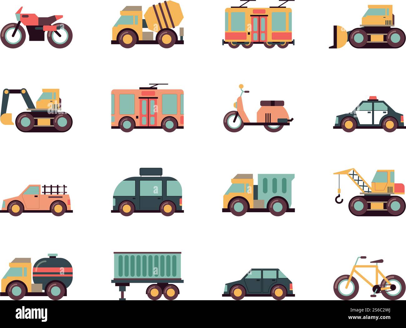 Transport flat icons. Urban vehicles cars buses airplane fuel ...
