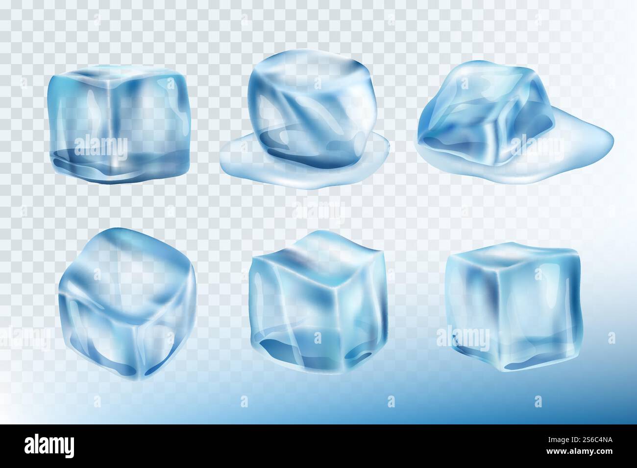 Ice cubes realistic. Puddles smudges and splashes of freeze water ...