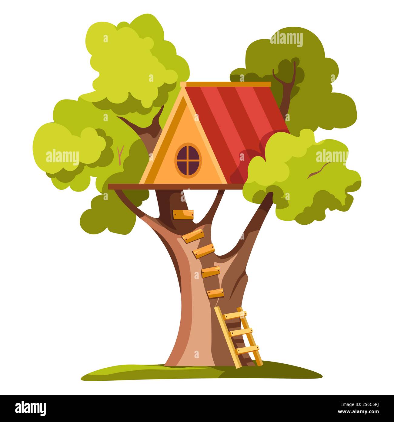 Backyard house on tree, childish playground ladder and wooden hut ...