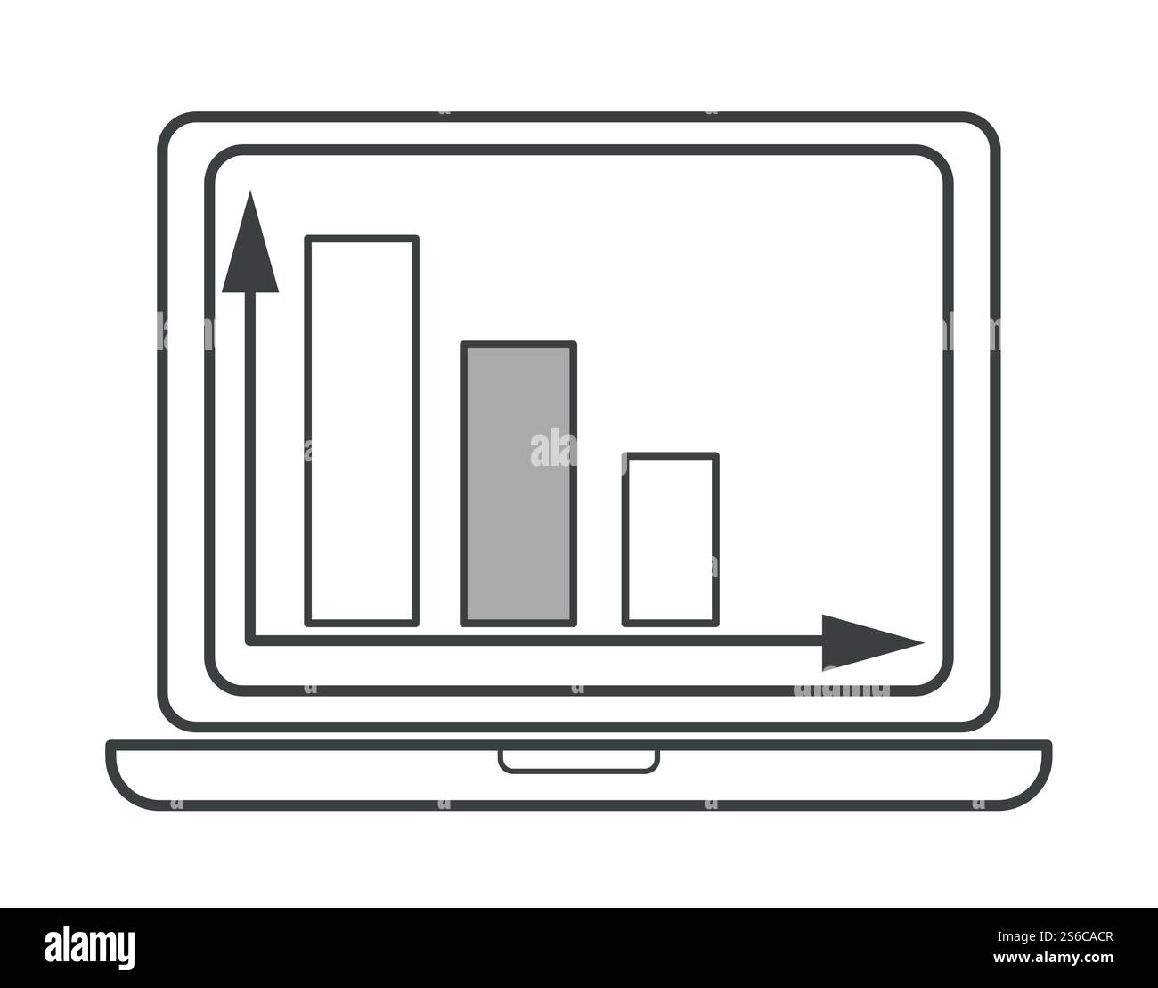 Laptop with monitor showing chart with arrows, stats and analysis ...