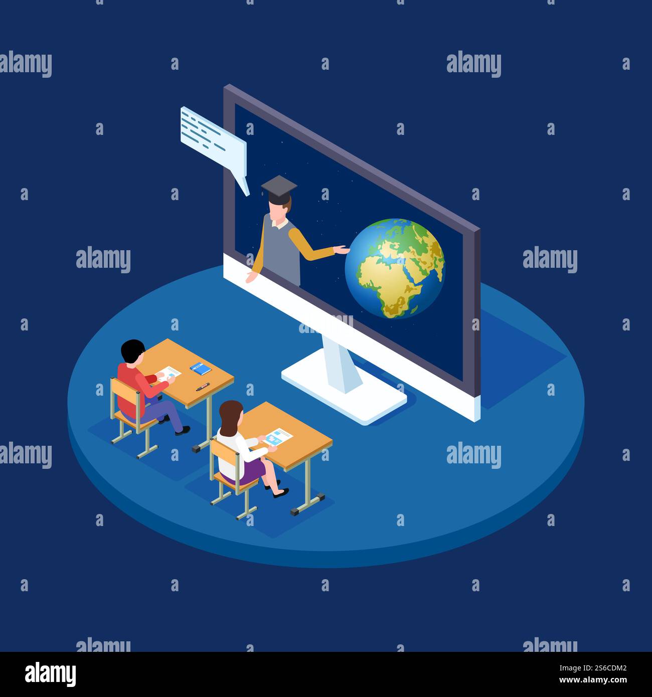 Online astronomy lesson isometric vector concept. Remote teacher tells ...