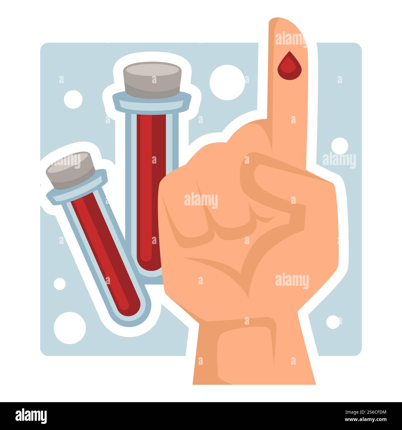 Donor center or medical lab, blood donation, human hand with cut and red drop, flasks isolated icon vector. Hematology, clinical analysis, medicine and healthcare. Donating, charity and medical aid. Blood donation, medical lab or donor center, samples in flasks and human hand Stock Vector