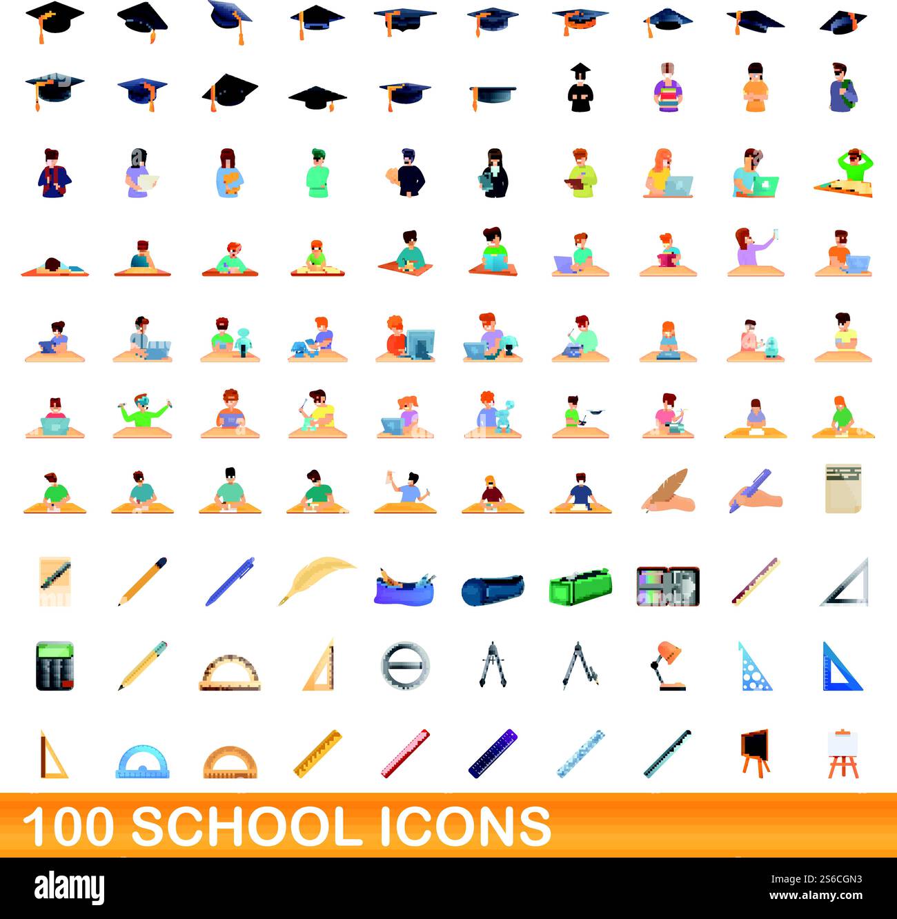 100 school icons set. Cartoon illustration of 100 school icons vector ...