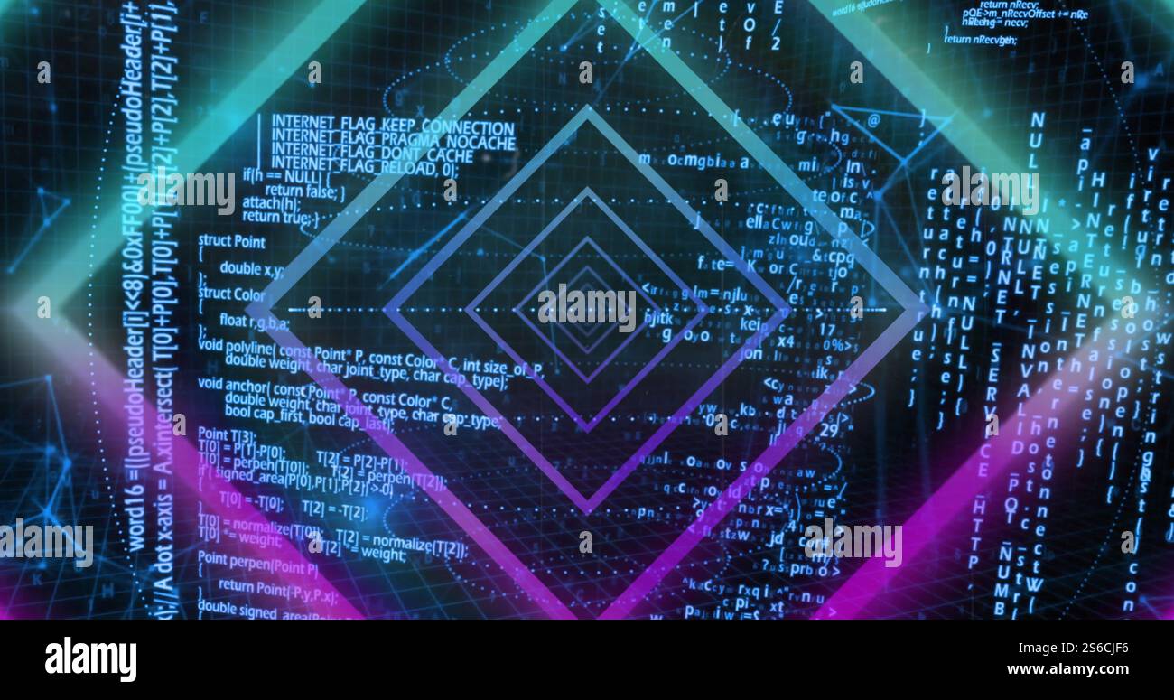 Image of shapes and data processing on black background Stock Photo - Alamy