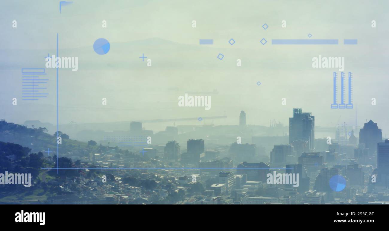 Image of diagrams and data processing over cityscape Stock Photo - Alamy