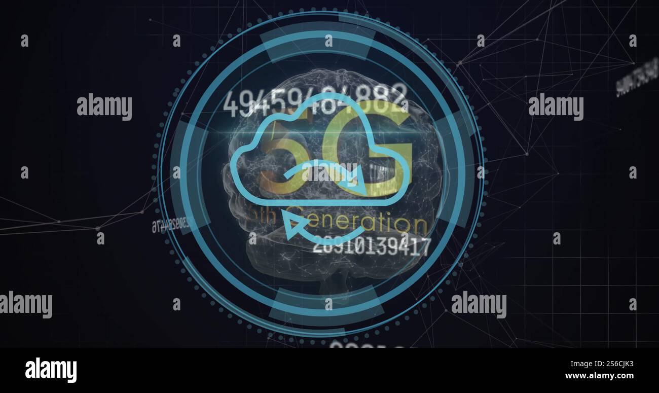 Image of data processing over digital brain with 5g and connections on ...