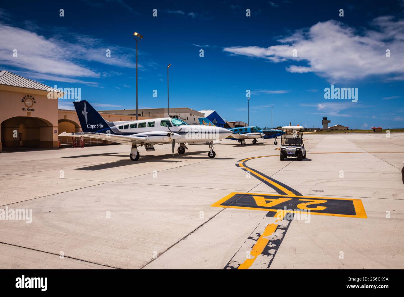 St. Croix, USVI USA - March 27, 2018: Cape Air airplane parked on the tarmac at Henry E. Rohlsen Airport in Saint Croix. Stock Photo