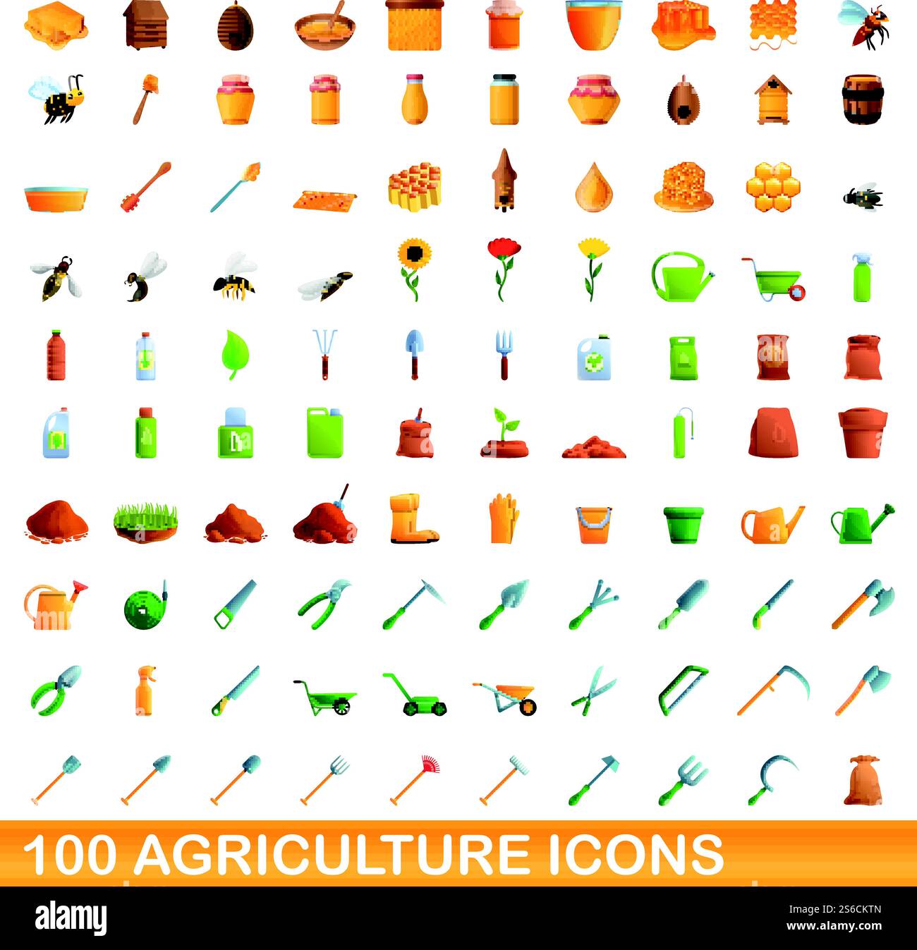 100 agriculture icons set. Cartoon illustration of 100 agriculture ...