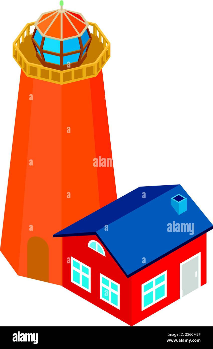 Tower lighthouse icon. Isometric illustration of tower lighthouse vector icon for web. Tower lighthouse icon, isometric style Stock Vector
