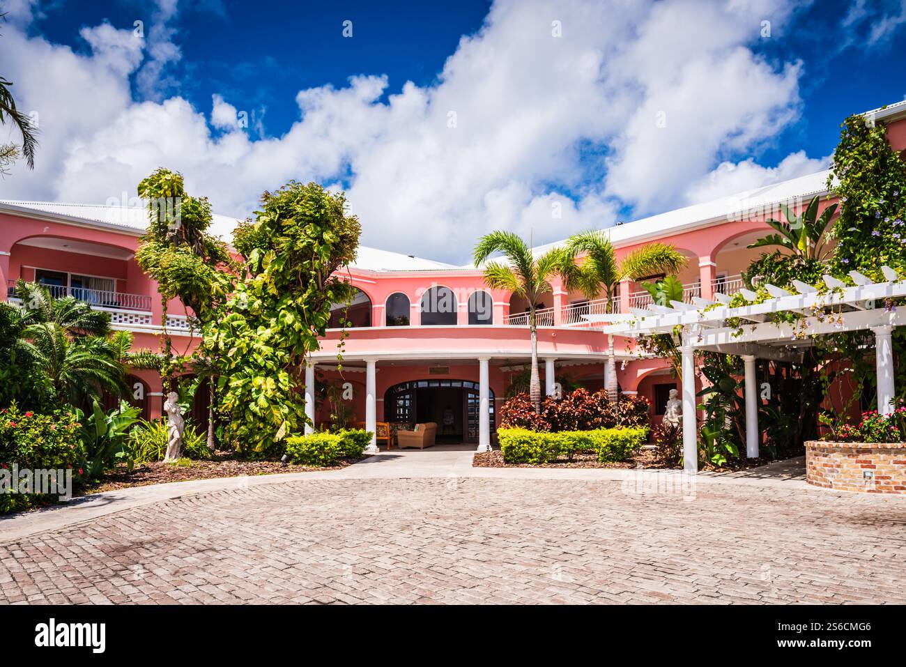 St. Croix, USVI USA - March 28, 2018: Front entrance of luxury hotel The Buccaneer in Saint Croix, US Virgin Islands. Stock Photo