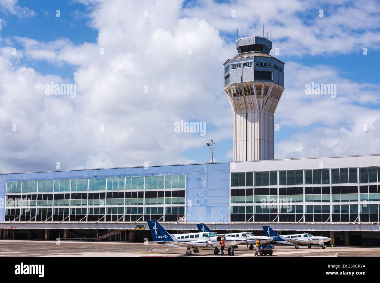 St. Croix, USVI USA - March 29, 2018: Cape Air airplanes parked on the tarmac in front of the Henry E. Rohlsen Airport in Saint Croix. Stock Photo