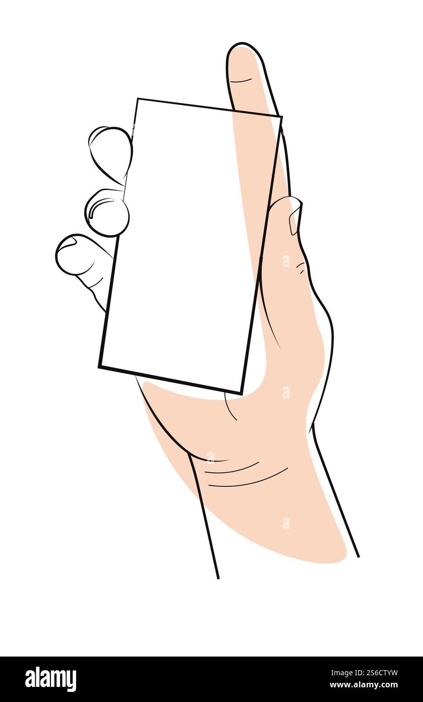 Palm position, hand holding object mockup or paper piece by edges ...