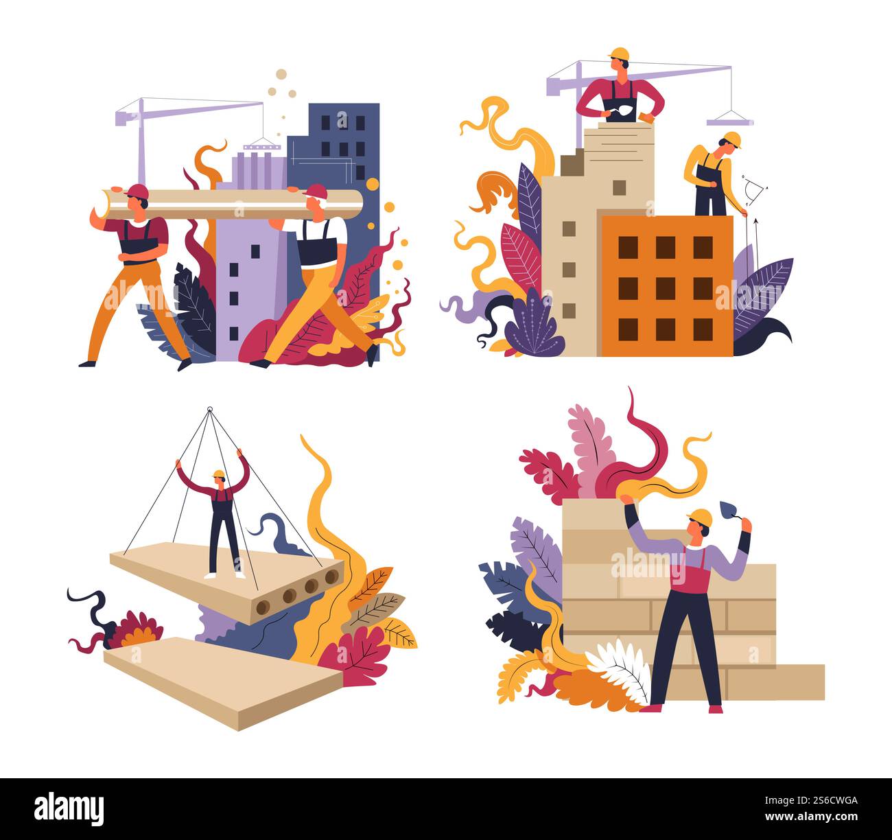 Apartment building engineering and construction isolated icons vector ...