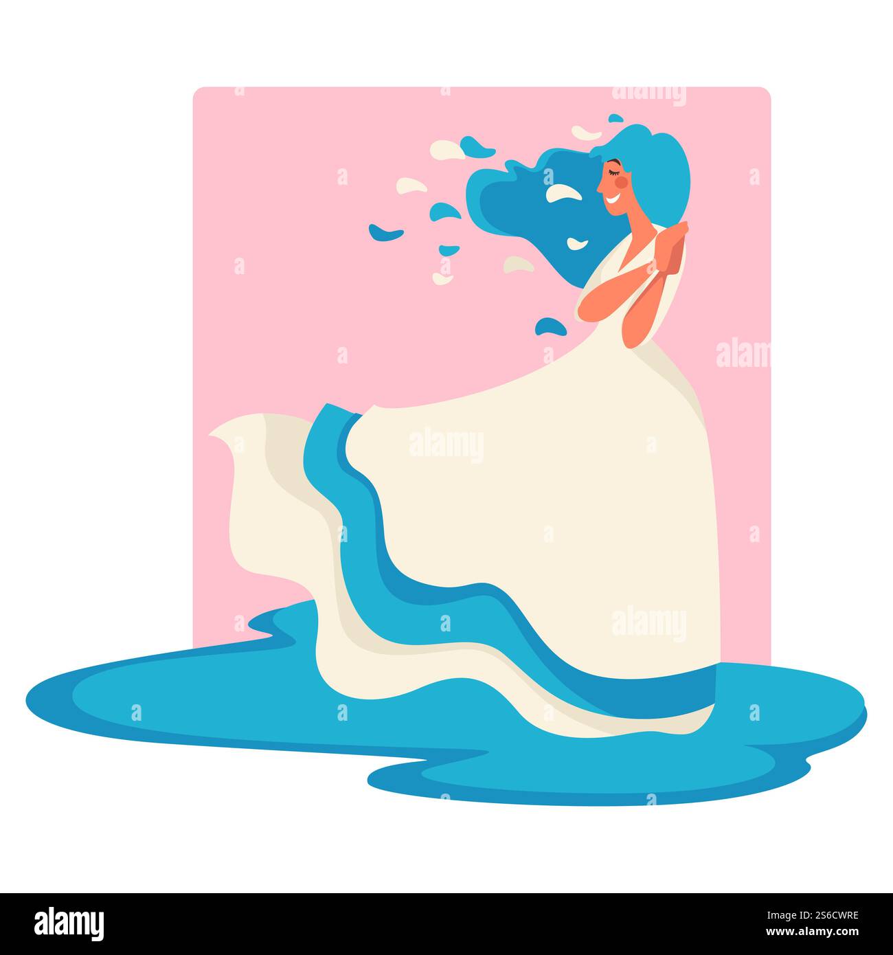 Girl and nature isolated abstract icon, woman wind blowing, harmony and ...