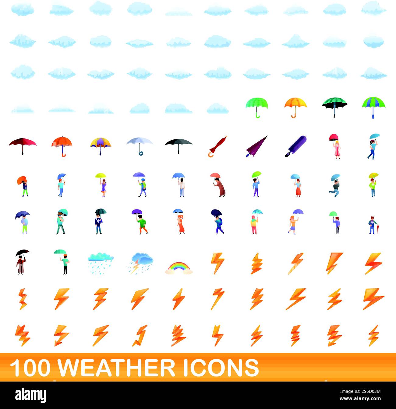 100 weather icons set. Cartoon illustration of 100 weather icons vector ...