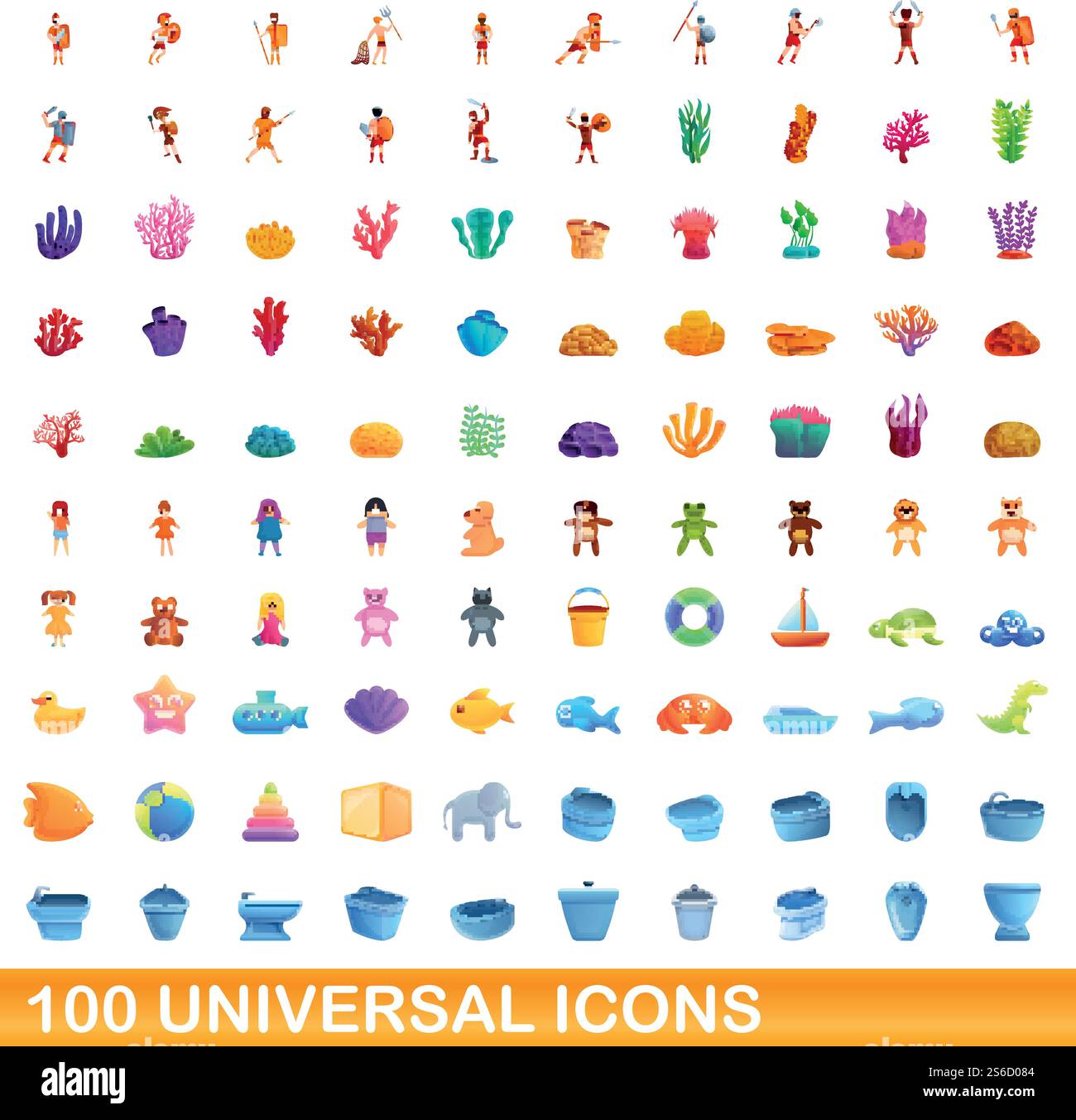 100 universal icons set. Cartoon illustration of 100 universal icons ...