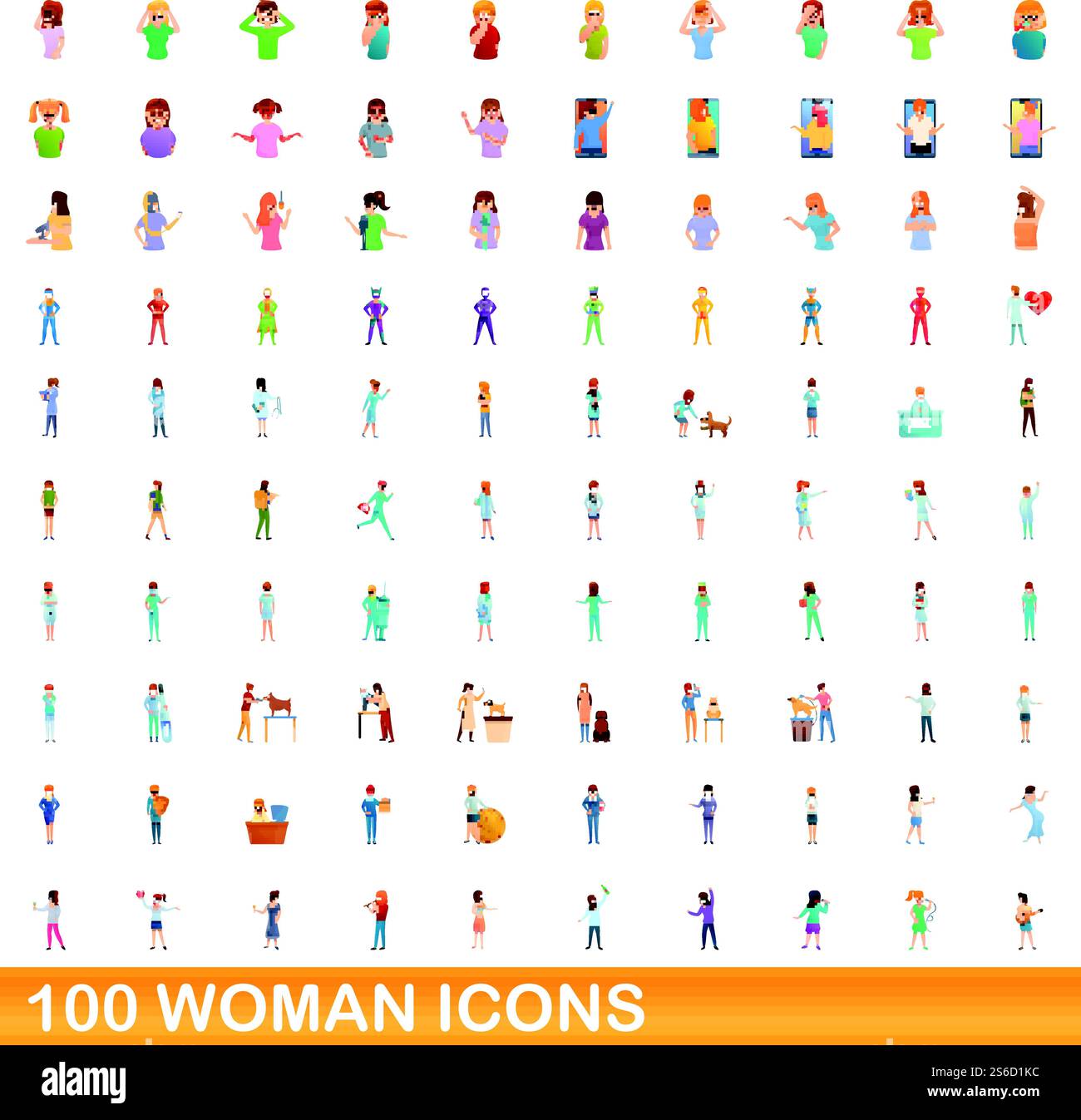 100 woman icons set. Cartoon illustration of 100 woman icons vector set ...