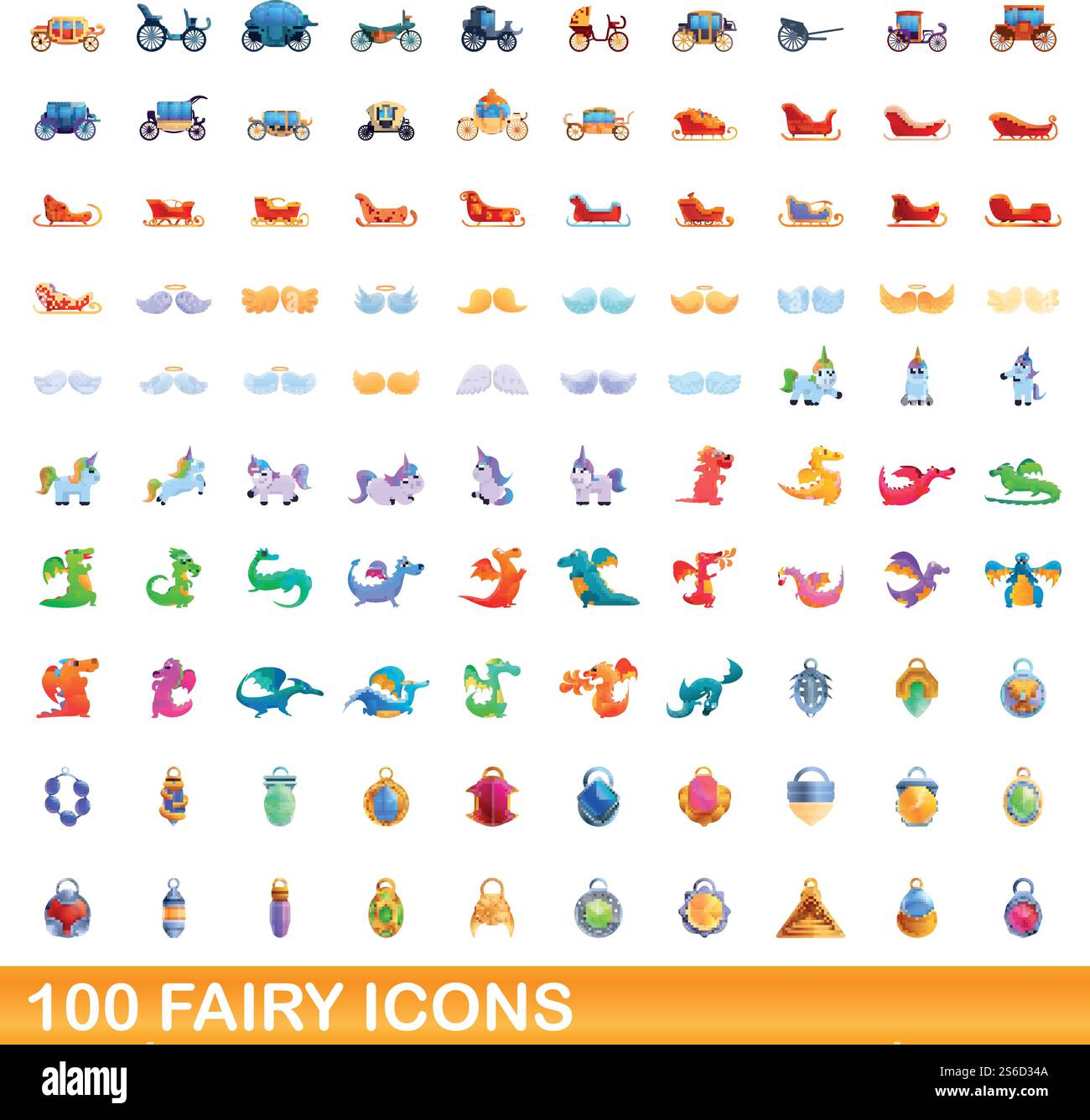 100 fairy icons set. Cartoon illustration of 100 fairy icons vector set ...