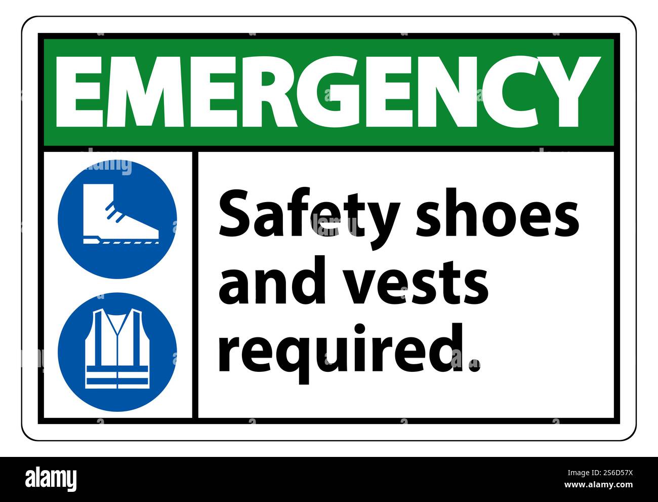 Emergency Sign Safety Shoes And Vest Required With PPE Symbols on White ...