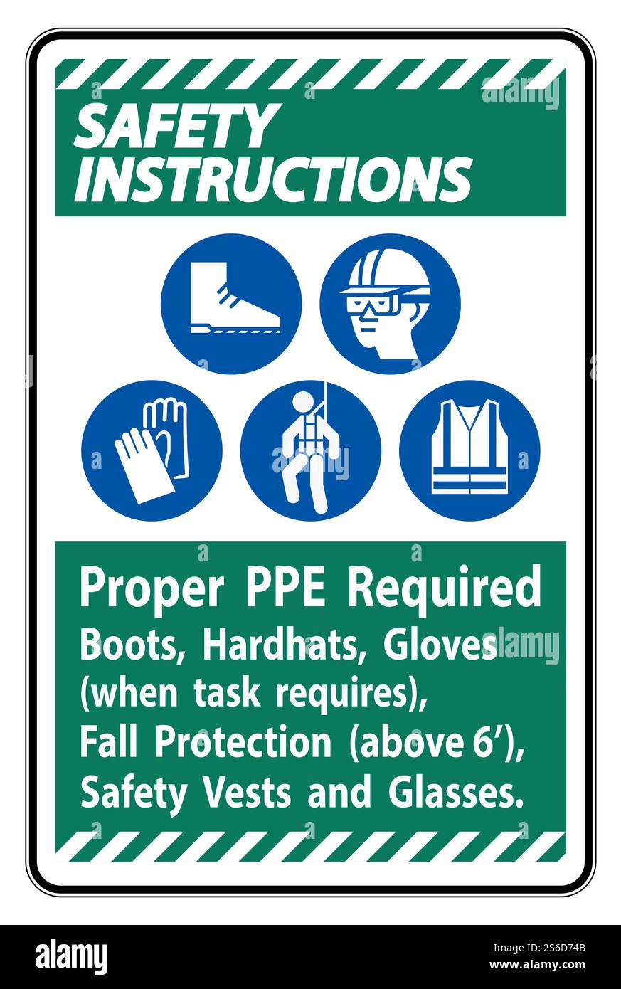 Proper Protection Image Safety Instructions Sign Proper PPE Required Boots, Hardhats, Gloves ...