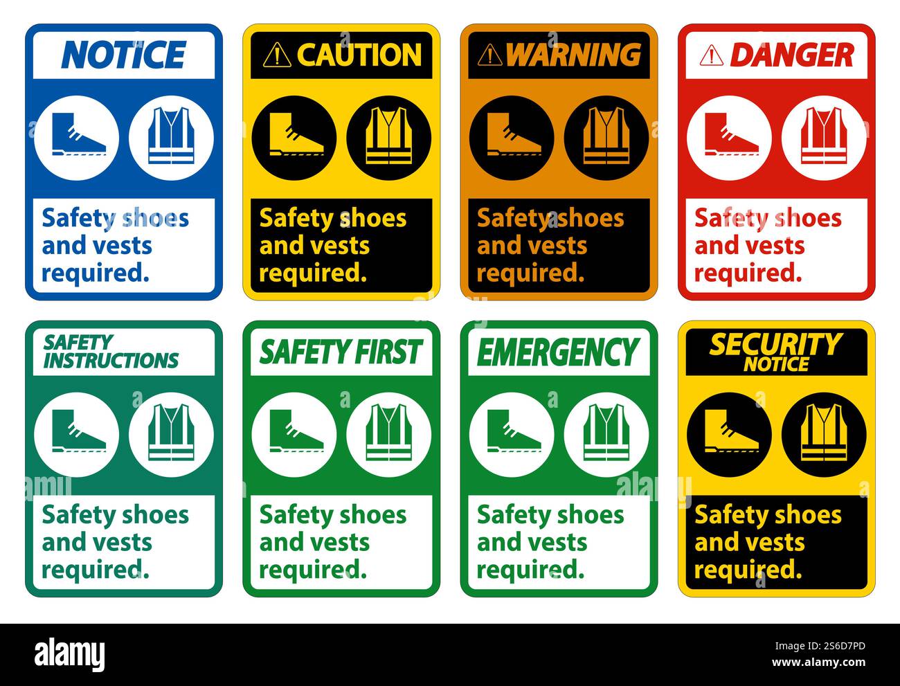 Safety Shoes And Vest Required With PPE Symbols on White Background ...
