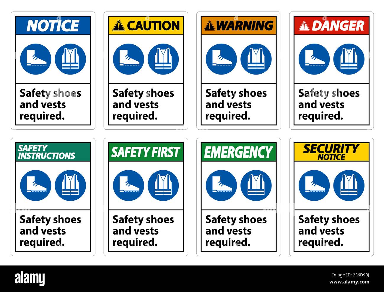 Safety Shoes And Vest Required With PPE Symbols on White Background ...