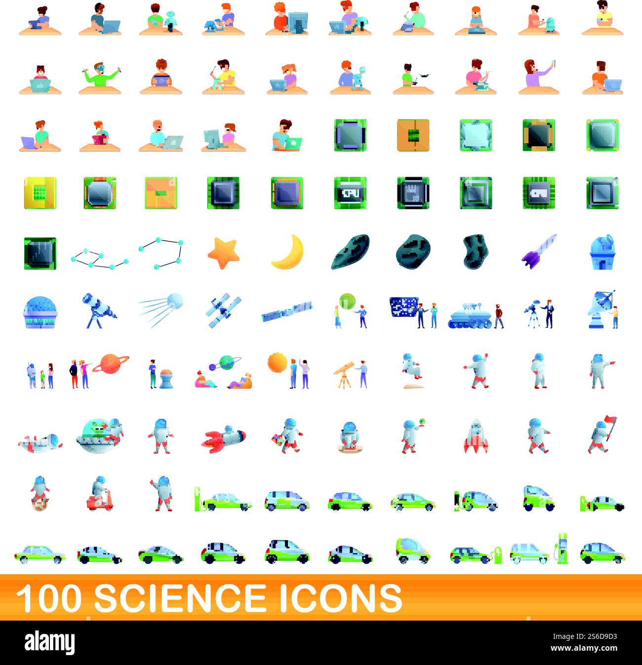 100 science icons set. Cartoon illustration of 100 science icons vector ...