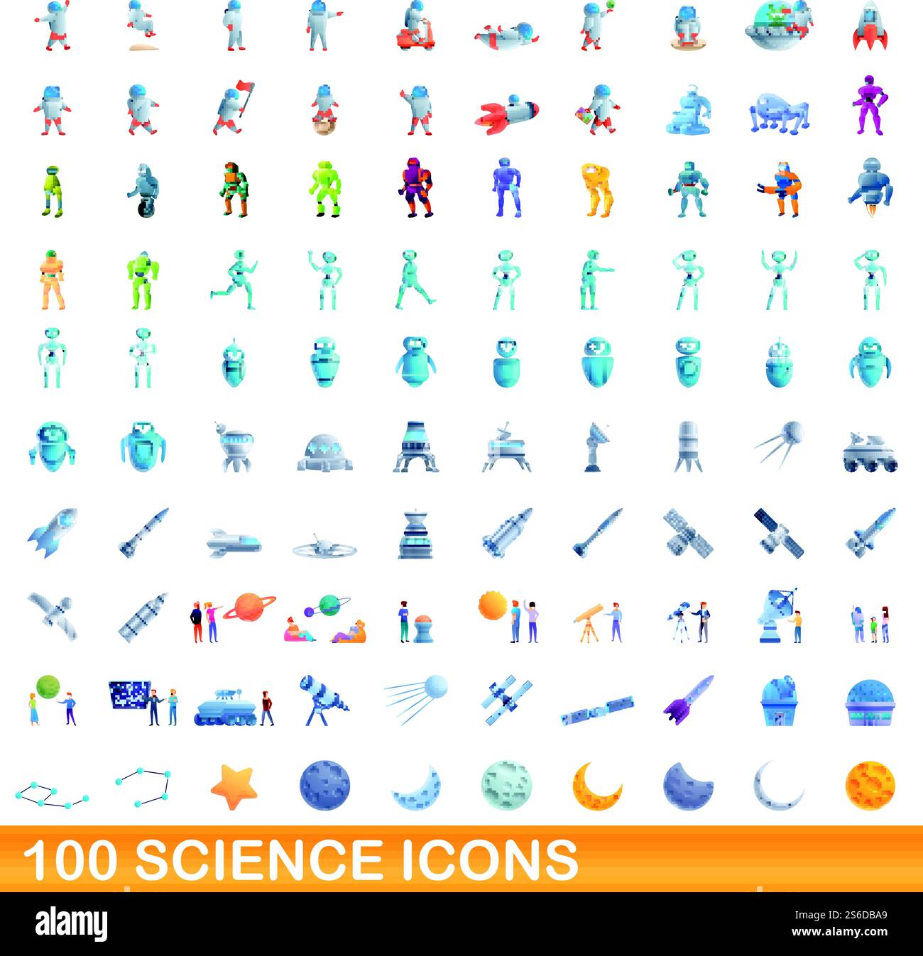 100 science icons set. Cartoon illustration of 100 science icons vector ...