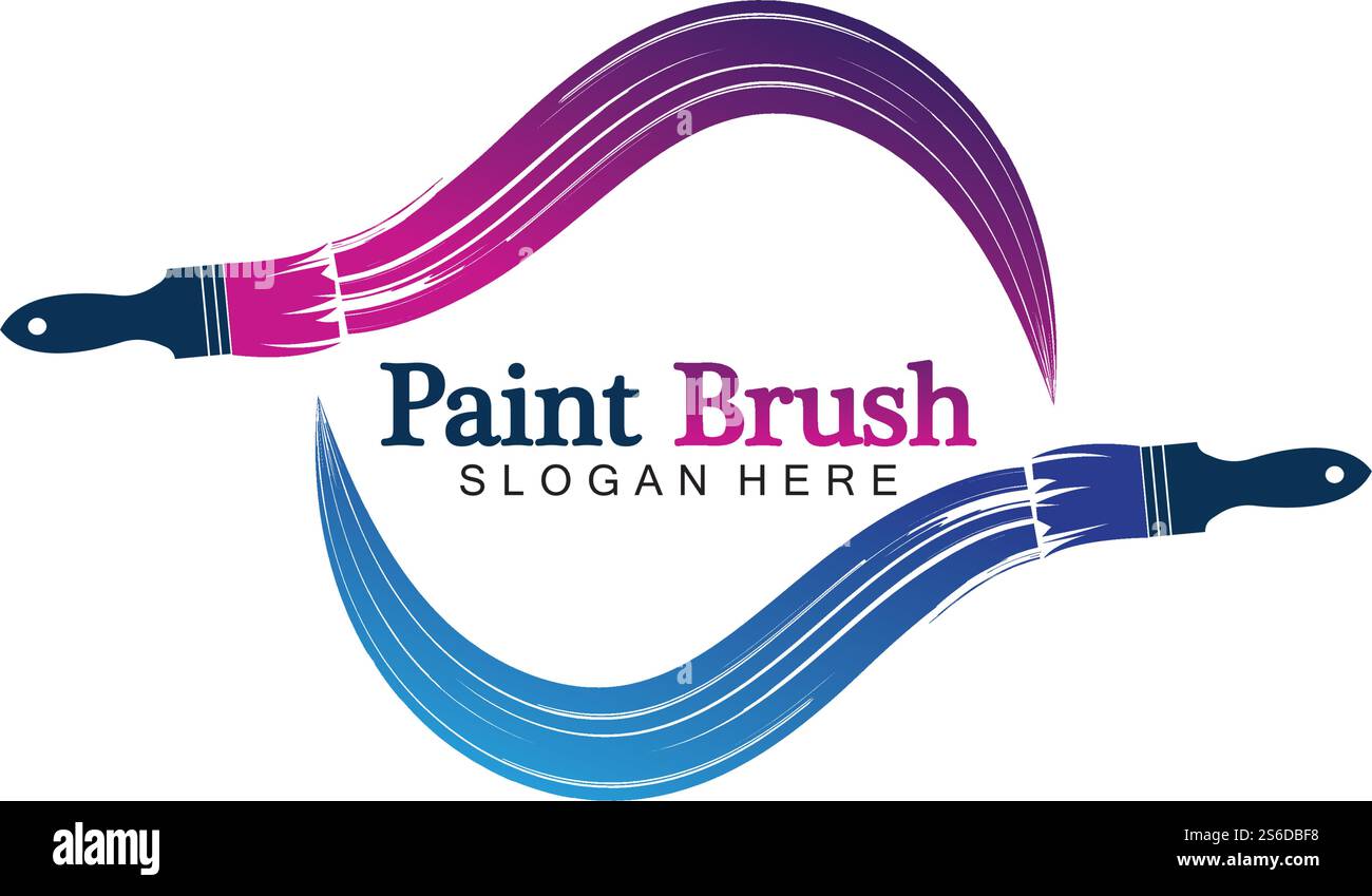 Abstract vector painting brush and colorful paint splash icon, emblem ...