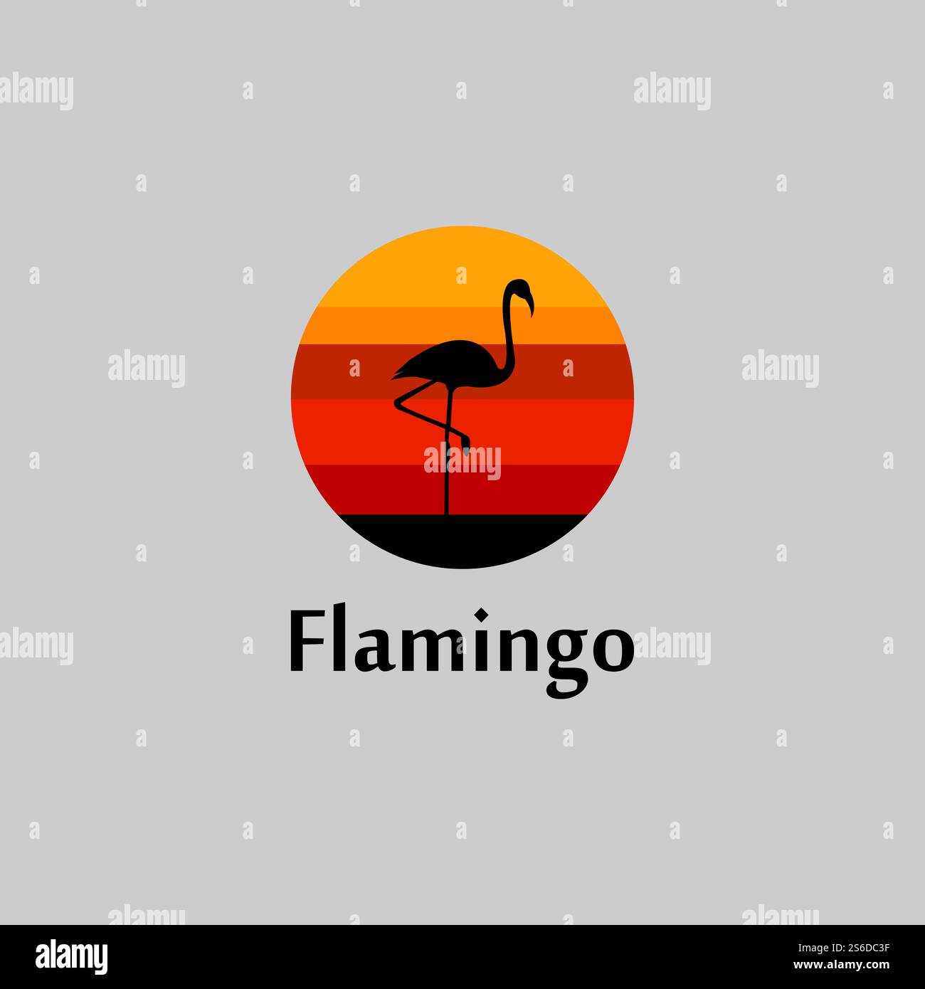 flamingo silhouette scene at sunset logo design vector Stock Vector