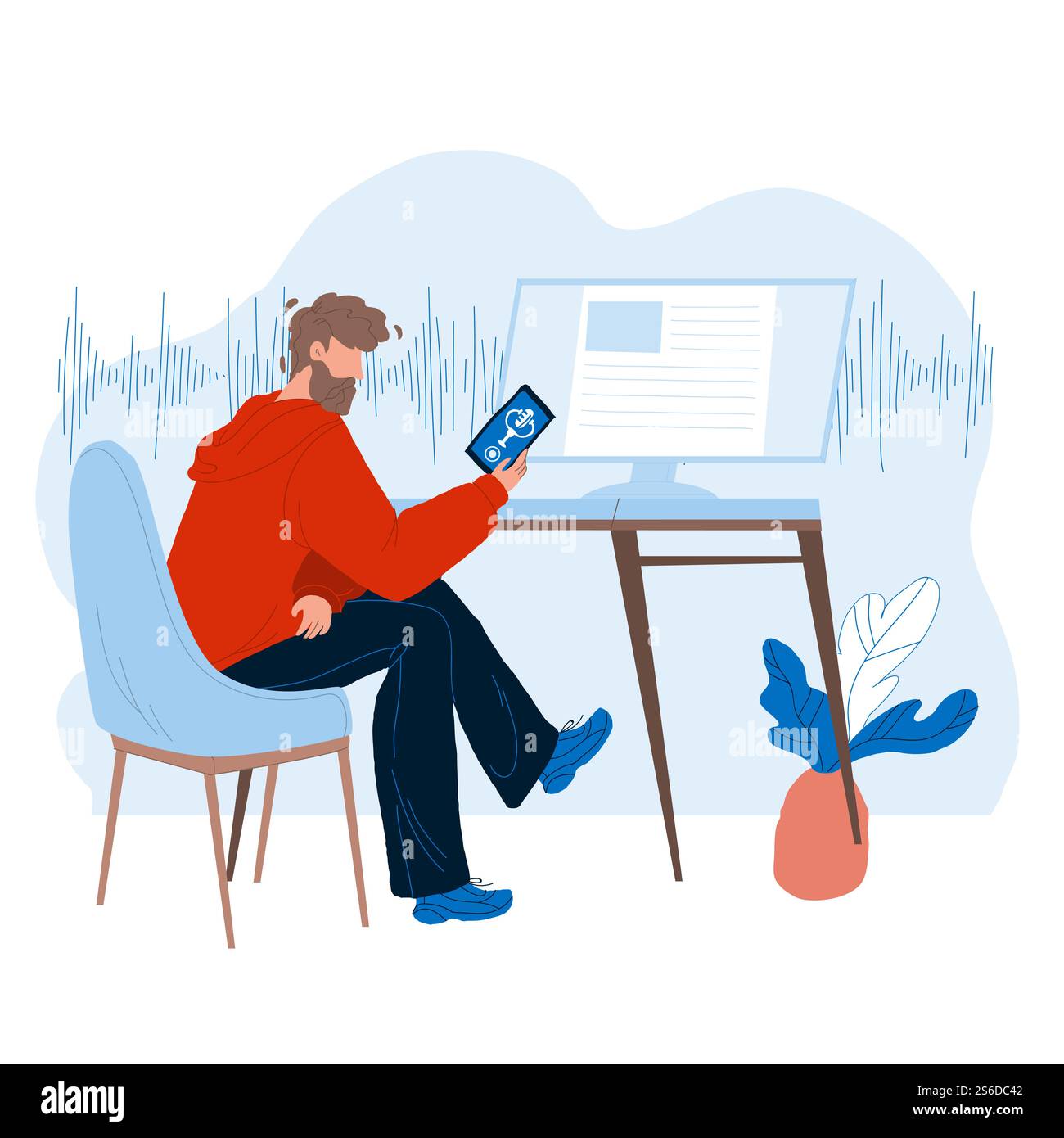 Voice Assistant Using Man On Smartphone Vector. Boy Talking With Digital Assistant Mobile Phone Application. Character With Electronic Gadget Conversation Flat Cartoon Illustration. Voice Assistant Using Man On Smartphone Vector Stock Vector