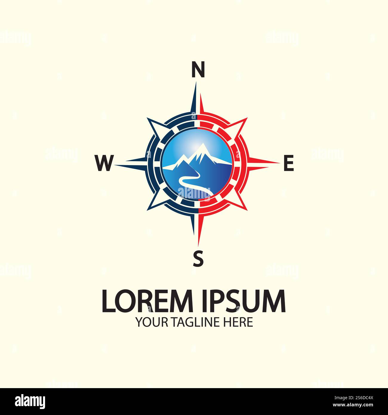 Compass with mountain for logo design illustrator  exploration icon  hiking tool. Stock Vector