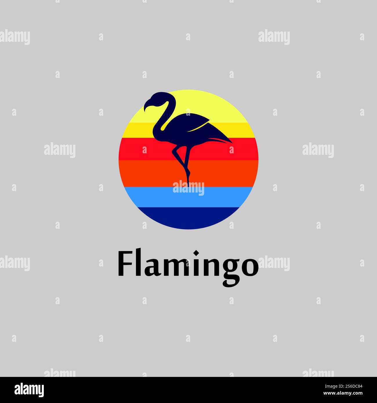 flamingo silhouette scene at sunset logo design vector Stock Vector
