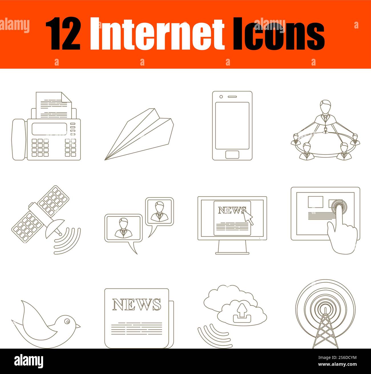 Internet Icon Set. Thin Editable Stroke Line Without Filling Design ...