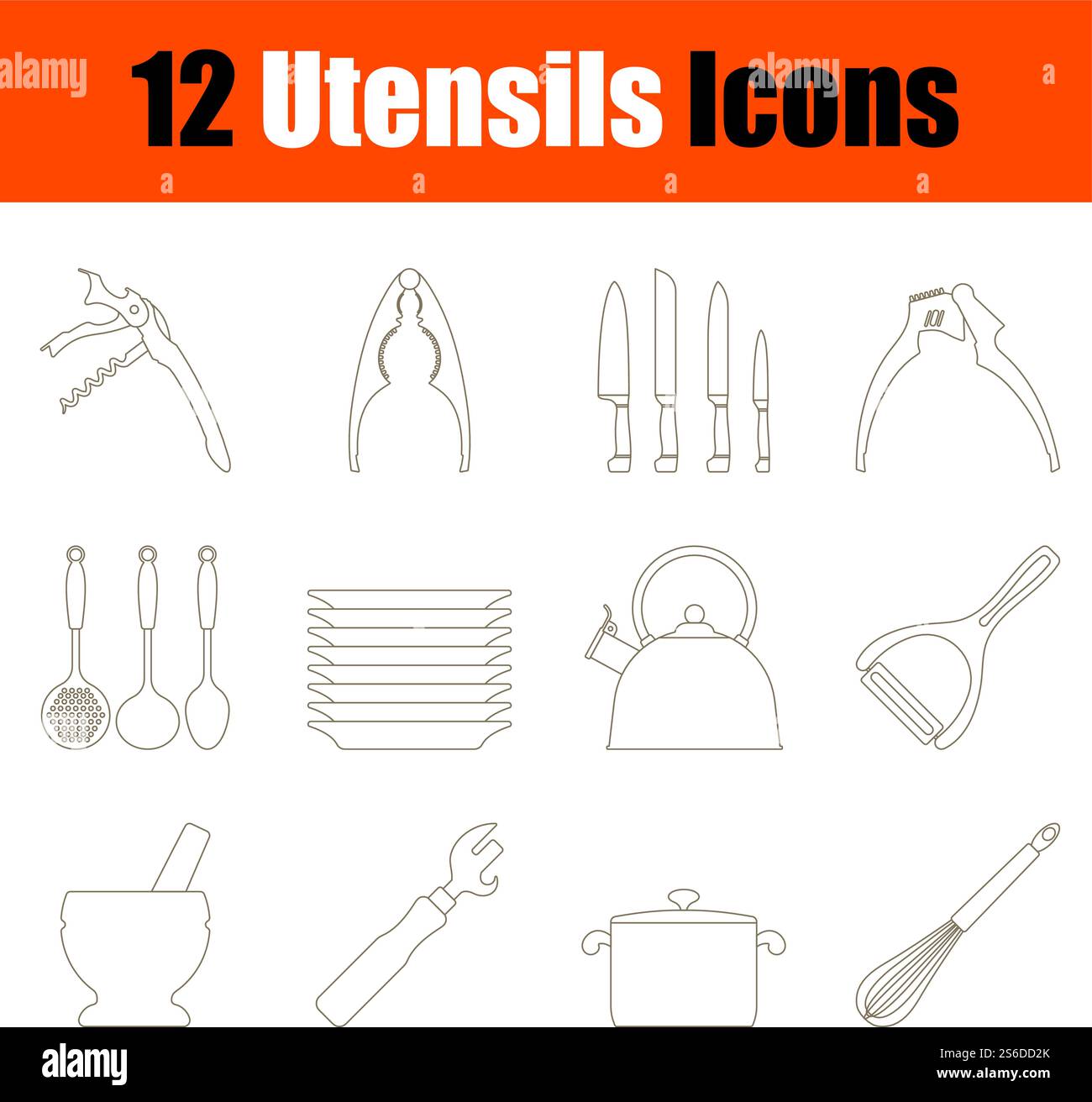 Utensils Icon Set. Thin Editable Stroke Line Without Filling Design ...
