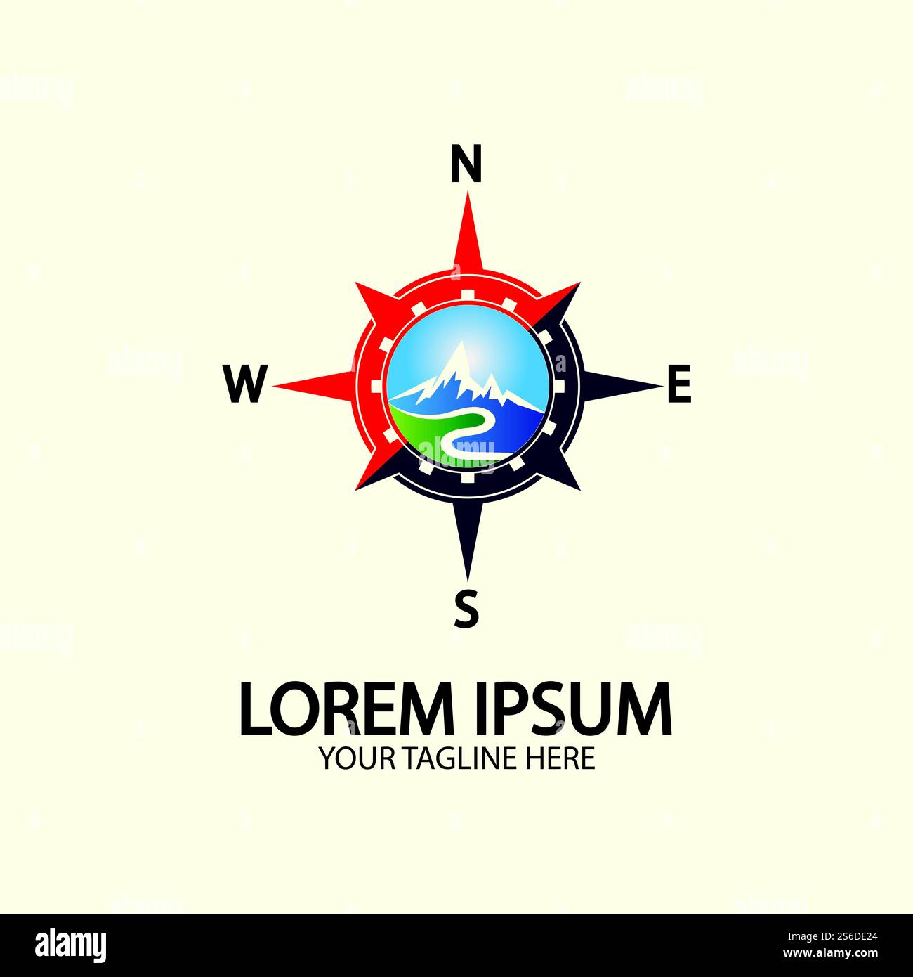 Compass with mountain for logo design illustrator  exploration icon  hiking tool. Stock Vector