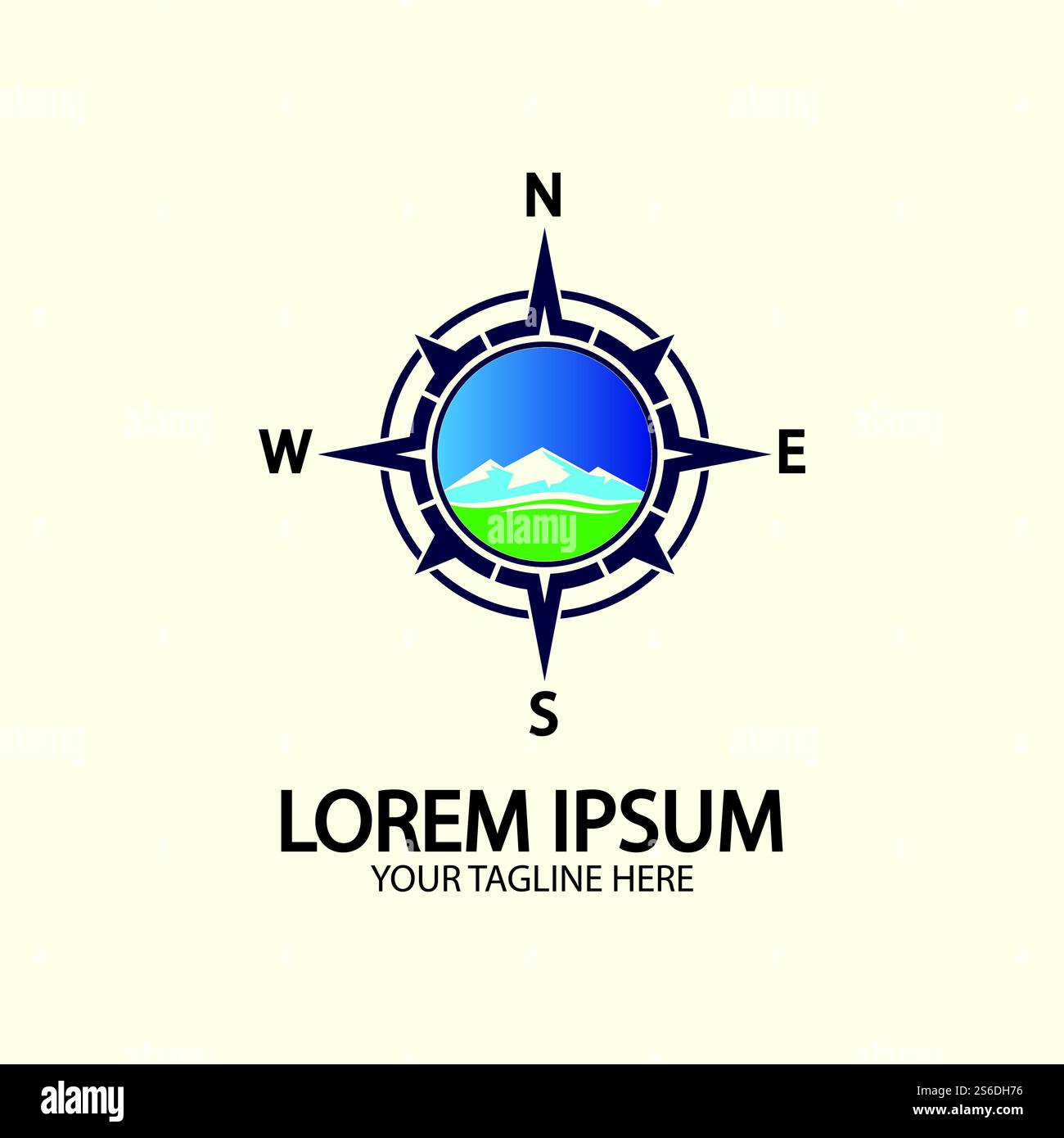 Compass with mountain for logo design illustrator  exploration icon  hiking tool. Stock Vector