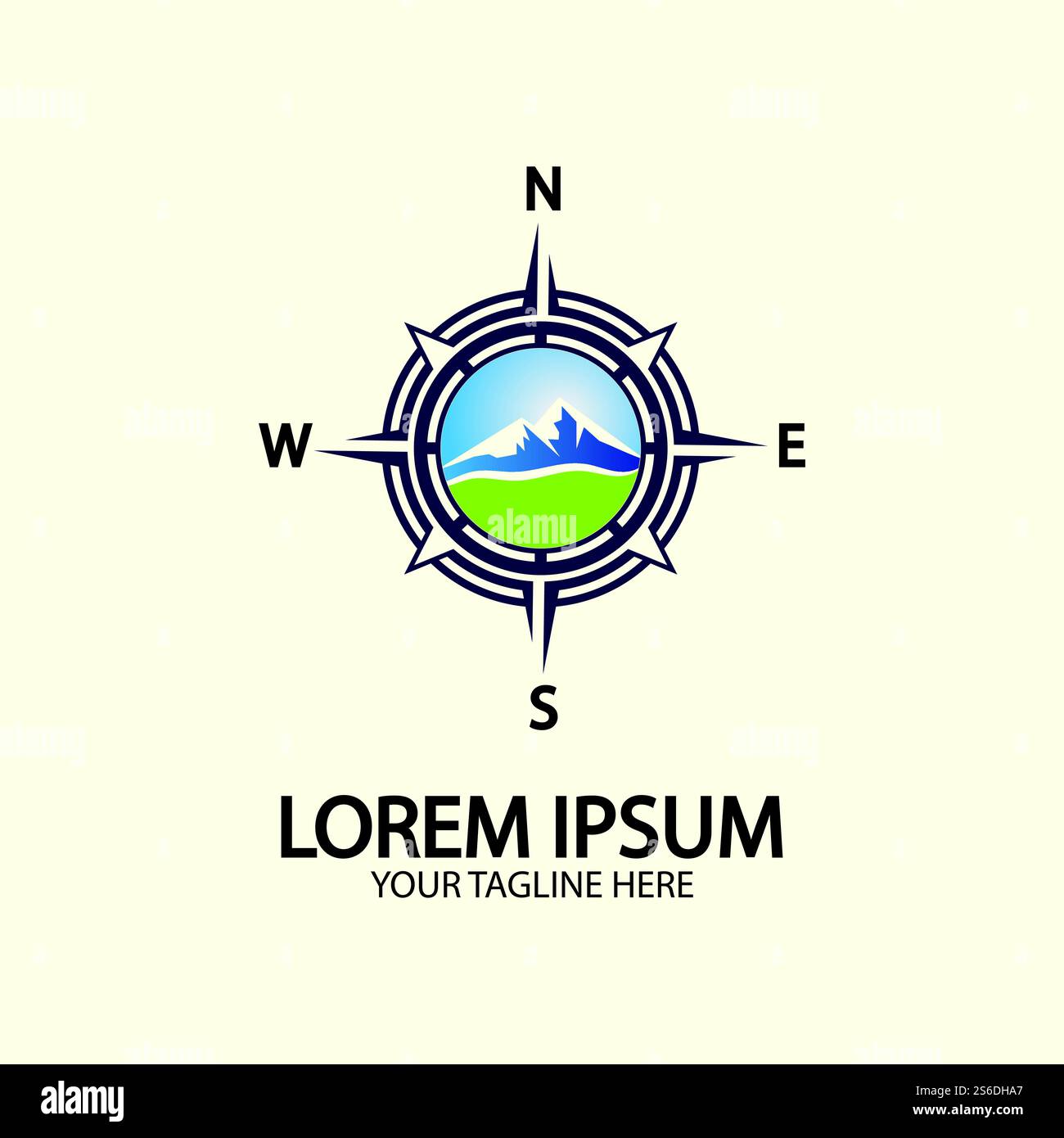 Compass with mountain for logo design illustrator  exploration icon  hiking tool. Stock Vector